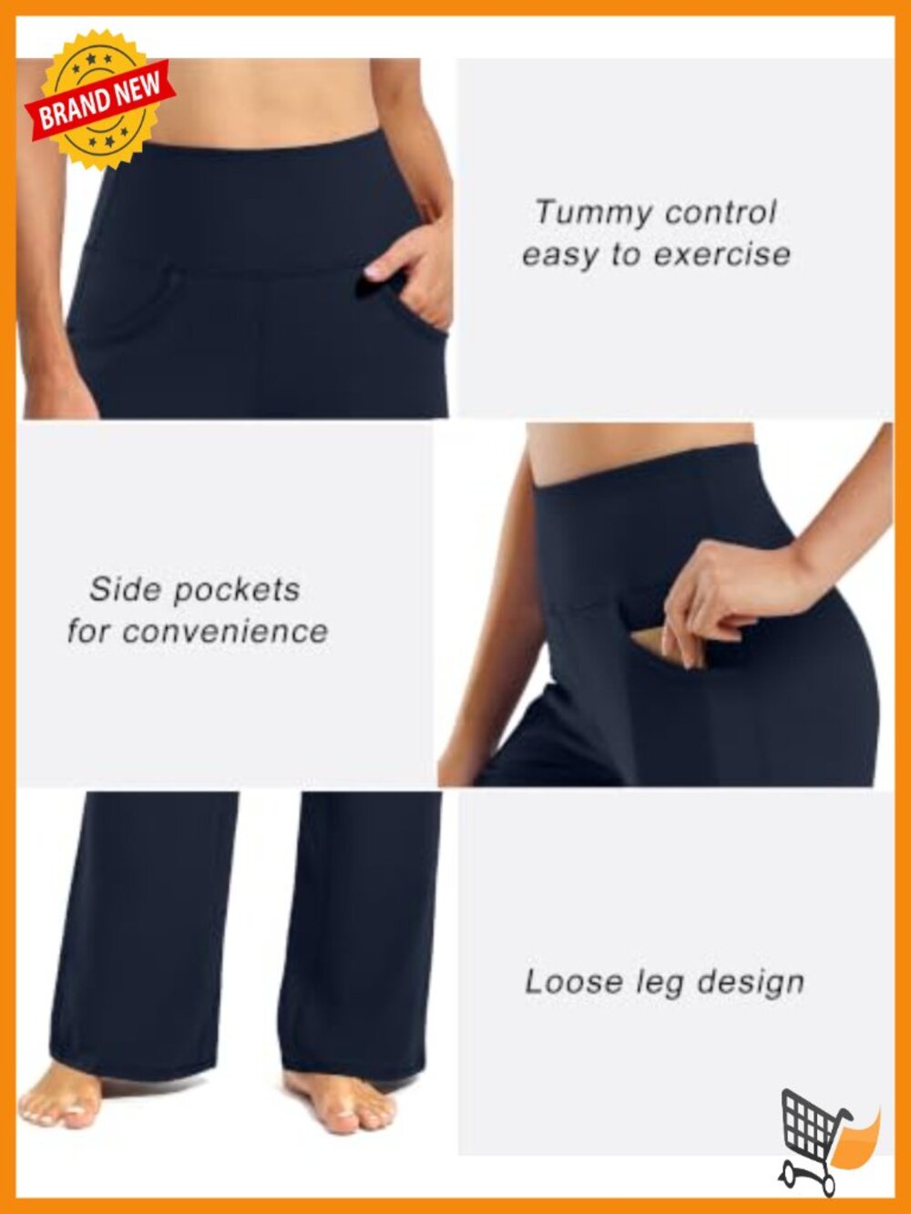 Wide Leg Yoga Pants with Pockets High Waist Stretch Activewear - Picture 3 of 6